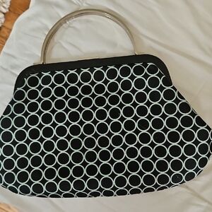 Black and White Geometric Clutch with Metal Handle